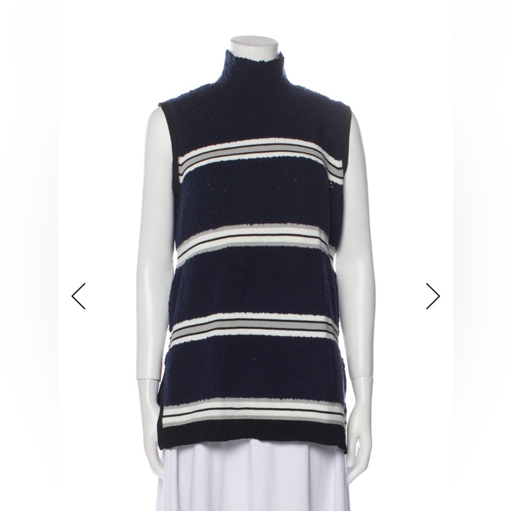 Derek Lam Navy and White Striped Sleeveless Turtleneck Sweater